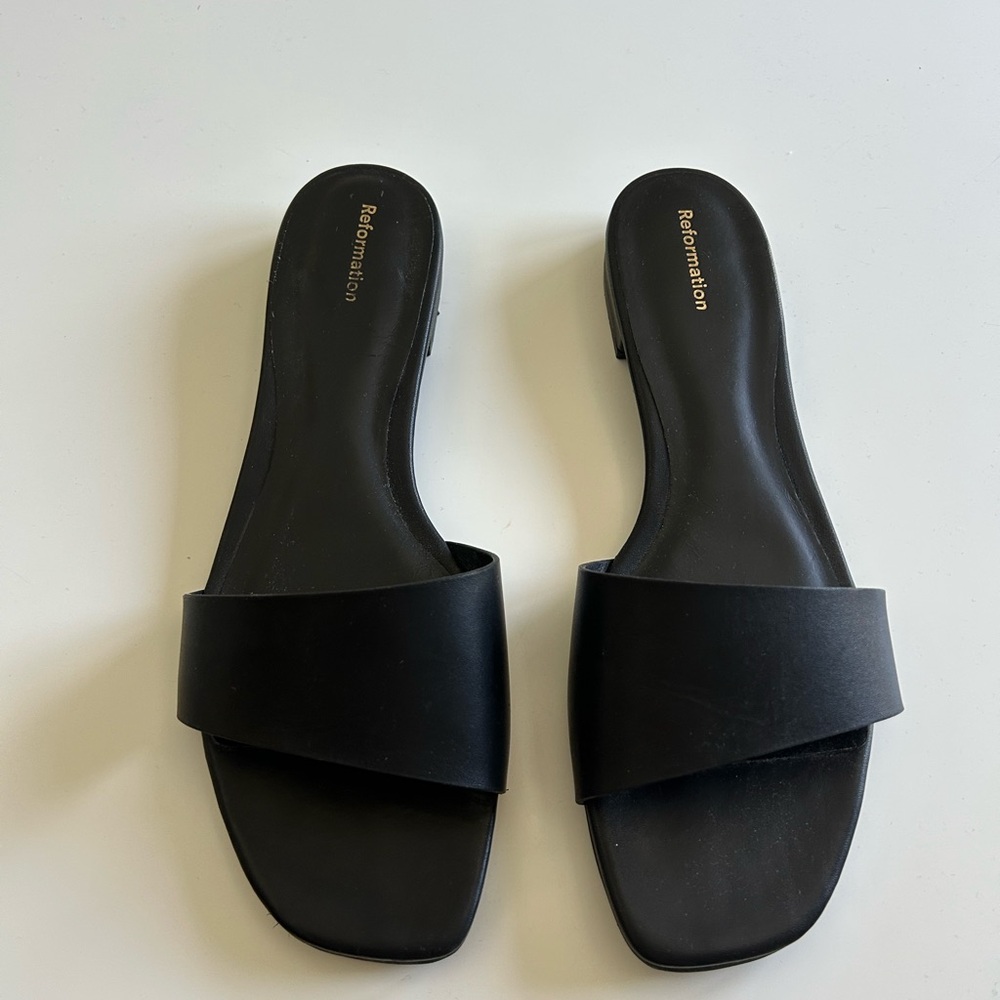 Reformation Elegant Black Slide Sandals